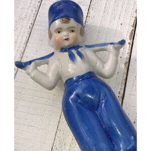 Vtg Porcelain Dutch 7” Figurine Blue Boy Yoke Japan 40s 50s Beach Cottage Decor